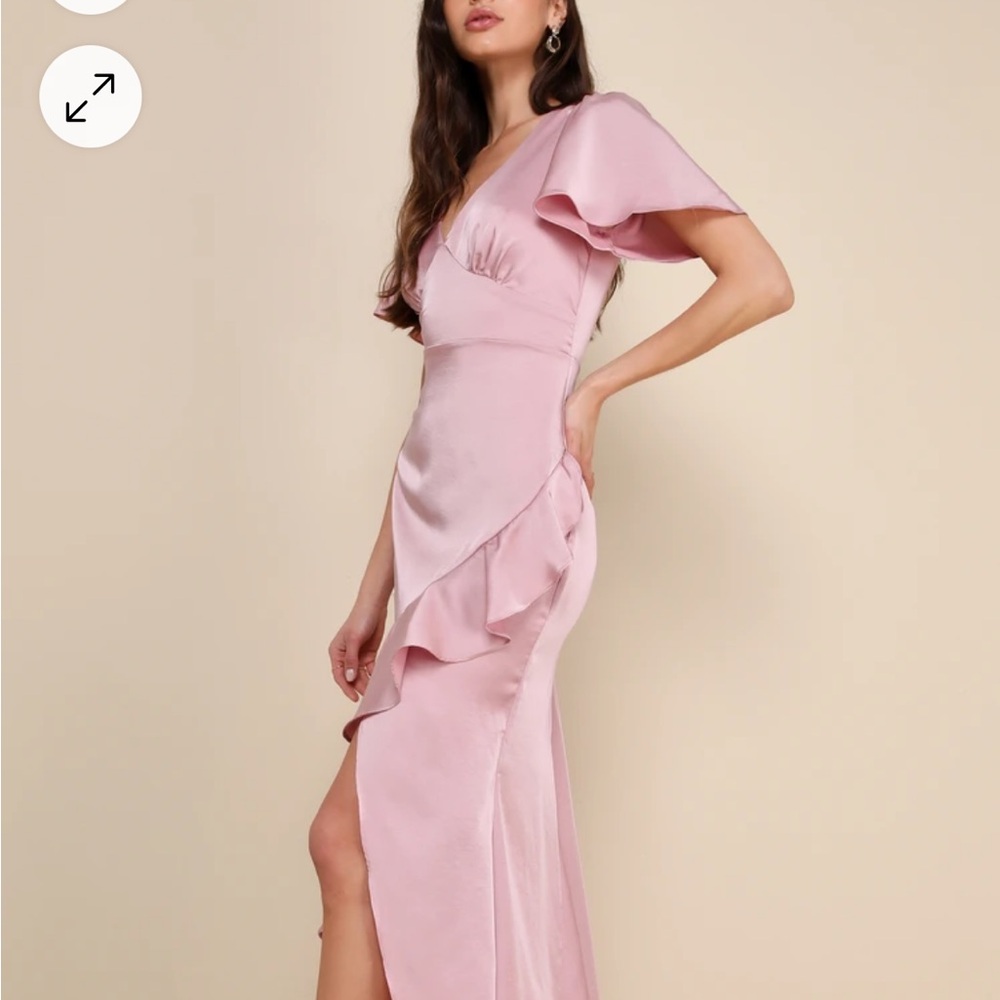 Eternal Bond Blush Satin Ruffle Flutter Sleeve Maxi - Picture 3 of 4